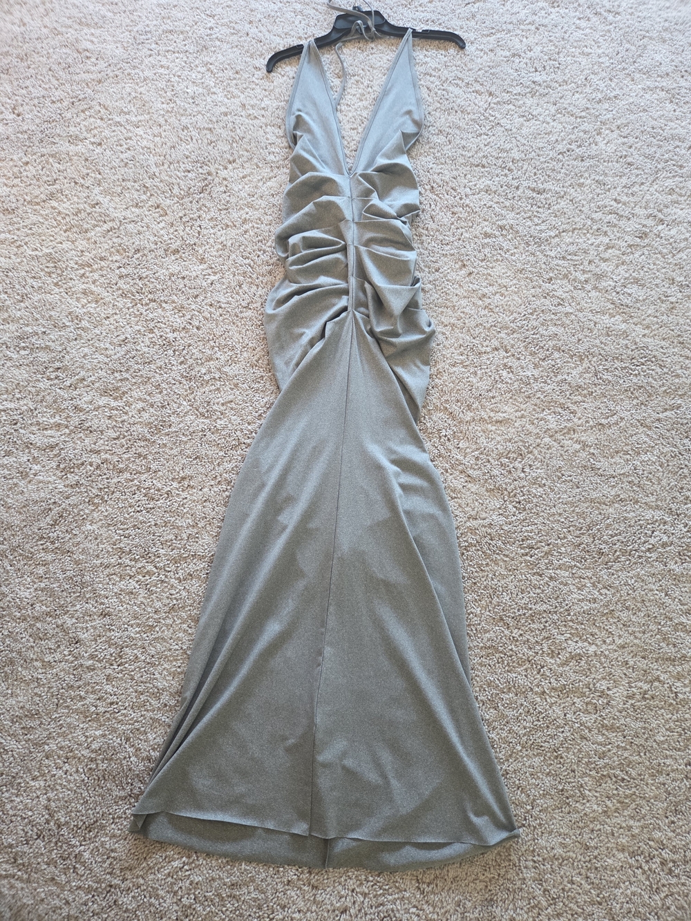 Elegant Gray Ruched Halter Evening Dress